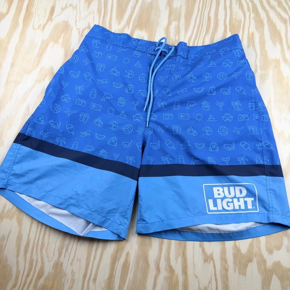 Bud Light Mens Blue Icon Print Swim Trunks Board Shorts Size 2XL 44/46
